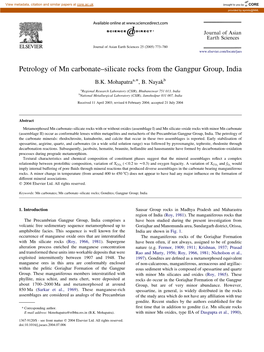 Petrology of Mn Carbonate–Silicate Rocks from the Gangpur Group, India