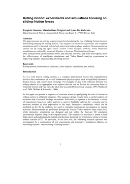 Rolling Motion: Experiments and Simulations Focusing on Sliding Friction Forces