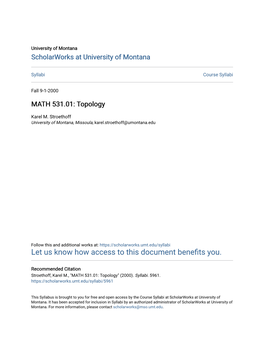 MATH 531.01: Topology