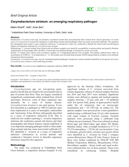 Corynebacterium Striatum: an Emerging Respiratory Pathogen