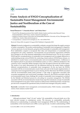 Frame Analysis of ENGO Conceptualization of Sustainable Forest Management: Environmental Justice and Neoliberalism at the Core of Sustainability