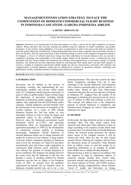 Managementinnovation Strategy to Face the Competition of Domesticcommercial Flight Business in Indonesia Case Study: Garuda Indonesia Airline