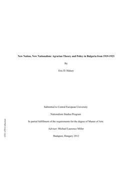 Agrarian Theory and Policy in Bulgaria from 1919-1923