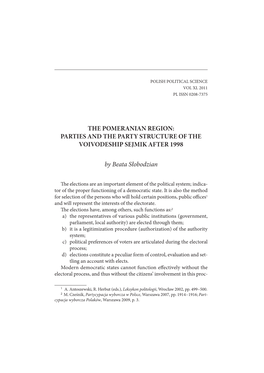 The Pomeranian Region: Parties and the Party Structure of the Voivodeship Sejmik After 1998