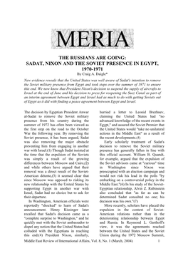 THE RUSSIANS ARE GOING: SADAT, NIXON and the SOVIET PRESENCE in EGYPT, 1970-1971 by Craig A