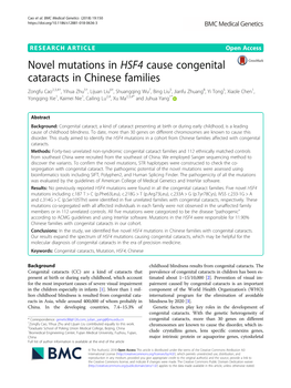 Novel Mutations in HSF4 Cause Congenital Cataracts in Chinese