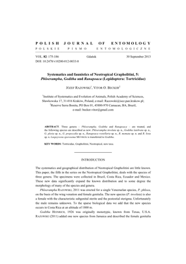 POLISHJOURNAL of ENTOMOLOG Y Systematics and Faunistics Of