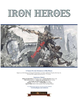Iron Heroes Website: 2 IRON HEROES Table of Contents