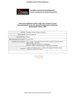 Total and Epiphytic Litter Under the Canopy of Acer Macrophyllum in an Old-Growth Temperate Rainforest, Washington State, USA