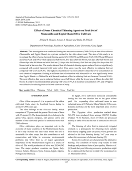 Effect of Some Chemical Thinning Agents on Fruit Set of Manzanillo and Eggizi Shami Olive Cultivars