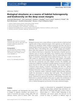 Biological Structures As a Source of Habitat Heterogeneity and Biodiversity on the Deep Ocean Margins Lene Buhl-Mortensen1, Ann Vanreusel2, Andrew J