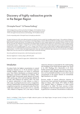 Discovery of Highly Radioactive Granite in the Bergen Region