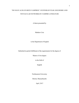 “We Have Always Been Vampires”: Systems of Fear and Desire And
