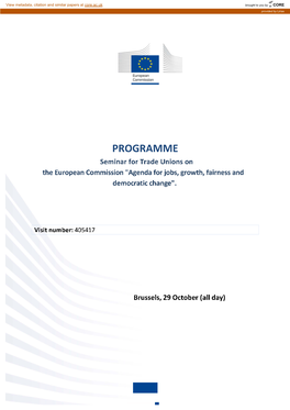 PROGRAMME Seminar for Trade Unions on the European Commission 