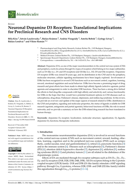 Neuronal Dopamine D3 Receptors: Translational Implications for Preclinical Research and CNS Disorders