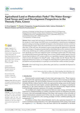 Agricultural Land Or Photovoltaic Parks? the Water–Energy– Food Nexus and Land Development Perspectives in the Thessaly Plain, Greece