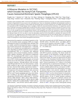 A Missense Mutation in SLC33A1, Which Encodes the Acetyl-Coa Transporter, Causes Autosomal-Dominant Spastic Paraplegia (SPG42)