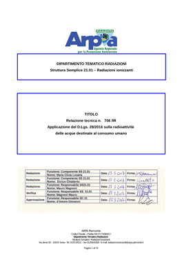 Relazione Radioattività Acque IR706