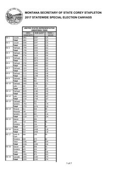 2017 Statewide Special Election Canvass Montana