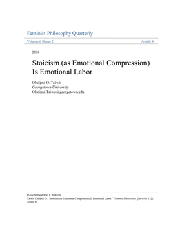 Stoicism (As Emotional Compression) Is Emotional Labor