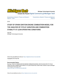 Study of Spark Ignition Engine Combustion Model for the Analysis of Cyclic Variation and Combustion Stability at Lean Operating Conditions