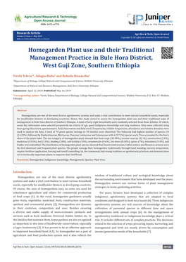 Homegarden Plant Use and Their Traditional Management Practice in Bule Hora District, West Guji Zone, Southern Ethiopia
