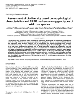 Assessment of Biodiversity Based on Morphological Characteristics and RAPD Markers Among Genotypes of Wild Rose Species