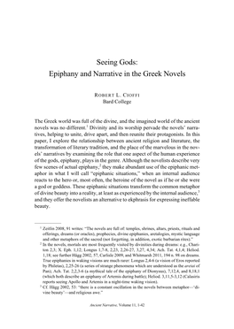 Seeing Gods: Epiphany and Narrative in the Greek Novels