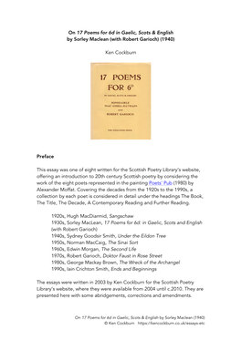 Maclean Sorley 17 Poems for 6D
