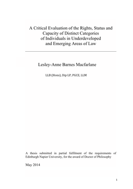 A Critical Evaluation of the Rights, Status and Capacity of Distinct Categories of Individuals in Underdeveloped and Emerging Areas of Law