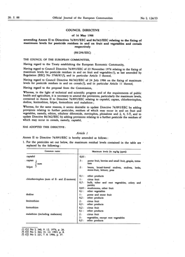 Amending Annex II to Directives 76/895/EEC and 86/362/EEC