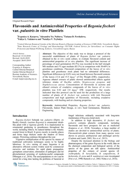 Flavonoids and Antimicrobial Properties of Begonia Fischeri Var. Palustris in Vitro Plantlets