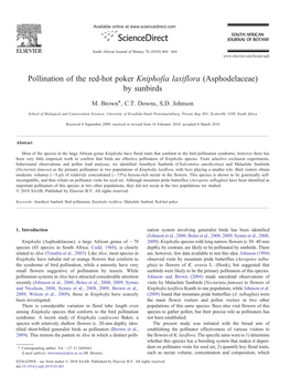 Pollination of the Red-Hot Poker Kniphofia Laxiflora (Asphodelaceae) by Sunbirds ⁎ M