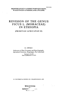 Revision of the Genus Ficus L. (Moraceae) in Ethiopia (Primitiae Africanae Xi)