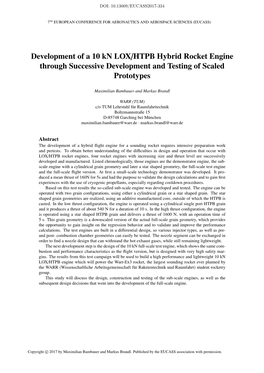 Development of a 10 Kn LOX/HTPB Hybrid Rocket Engine Through Successive Development and Testing of Scaled Prototypes