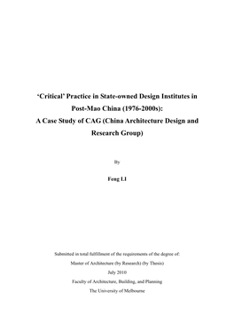 Practice in State-Owned Design Institutes in Post-Mao China (1976-2000S): a Case Study of CAG (China Architecture Design and Research Group)