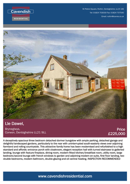 Lle Dawel, Bryneglwys, Price Corwen, Denbighshire LL21 9LL £225,000