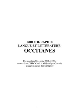 Bibliographie Langue Et Littérature Occitanes