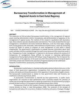 Bureaucracy Transformation in Management of Regional Assets in East Kutai Regency