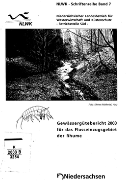F^Niedersachsen Niedersächsischer Landesbetrieb Für Gewässergütebericht 2003 Wasserwirtschaft Und Küstenschutz Der Rhume - Betriebsstelle Süd