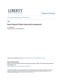 Does Classical Theism Deny God's Immanence?