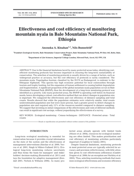 Effectiveness and Cost Efficiency of Monitoring Mountain Nyala in Bale Mountains National Park, Ethiopia