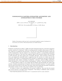 Cosmological Matter-Antimatter Asymmetry and Antimatter in the Universe