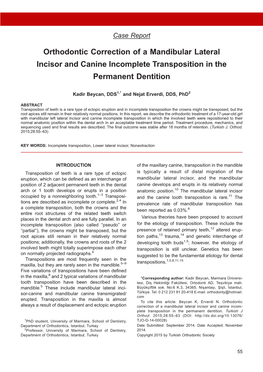 Orthodontic Correction of a Mandibular Lateral Incisor and Canine Incomplete Transposition in the Permanent Dentition