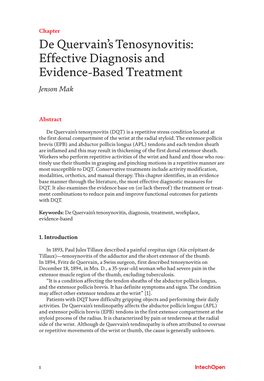 De Quervain's Tenosynovitis: [11] Lee KH, Kang CN, Lee BG, a Case-Control Study with Prospe Tively Jung WS, Kim DY, Lee CH