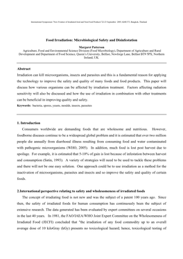 Food Irradiation: Microbiological Safety and Disinfestation