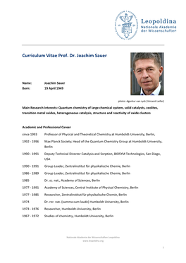 Curriculum Vitae Prof. Dr. Joachim Sauer