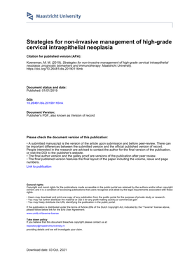 Strategies for Non-Invasive Management of High-Grade Cervical Intraepithelial Neoplasia