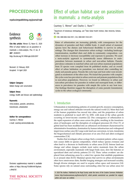 Effect of Urban Habitat Use on Parasitism in Mammals