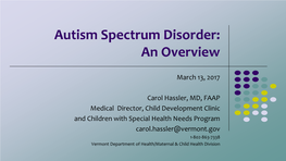 Autism Spectrum Disorder: an Overview